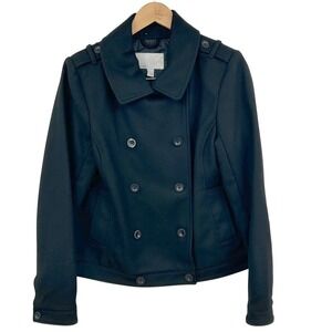 Y2K Old Navy Womens Black Double Breasted Wool Blend Pea Coat Jacket L Preppy